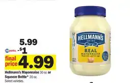 Meijer Hellmann's Mayonnaise 30 oz. or Squeeze Bottle* 20 oz offer