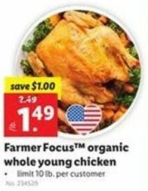 Lidl Farmer Focus Organic Whole Young Chicken offer