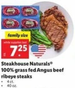 Lidl Steakhouse Naturals 100% Grass Fed Angus Beef Ribeye Steaks offer