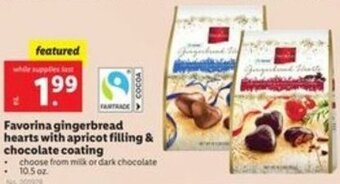 Lidl Favorina Gingerbread Hearts With Apricot Filling & Chocolate Coating offer