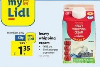 Lidl Heavy Whipping Cream offer