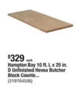 The Home Depot Hampton Bay 10 ft. L x 25 in. D Unfinished Hevea Butcher Block Counte offer