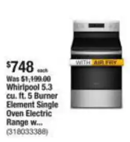 The Home Depot Was $1,199.00 Whirlpool 5.3 cu. ft. 5 Burner Element Single Oven Electric Range W... (318033388) offer