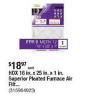 The Home Depot HDX 16 in. x 25 in. x 1 in. Superior Pleated Furnace Air Filt... (315964923) offer