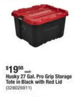 The Home Depot Husky 27 Gal. Pro Grip Storage Tote in Black with Red Lid (328026911) offer