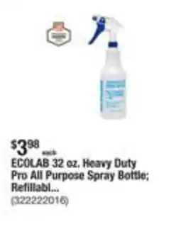 The Home Depot ECOLAB 32 oz. Heavy Duty Pro All Purpose Spray Bottle; Refillabl... (322222016) offer