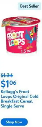 Walmart Kellogg's Froot Loops Original Cold Breakfast Cereal, Single Serve offer