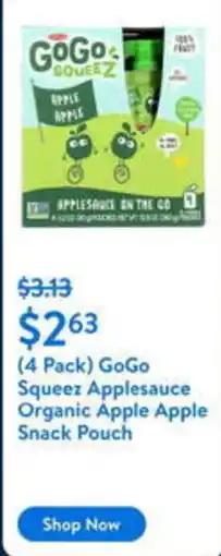 Walmart (4 Pack) GoGo Squeez Applesauce Organic Apple Apple Snack Pouch offer