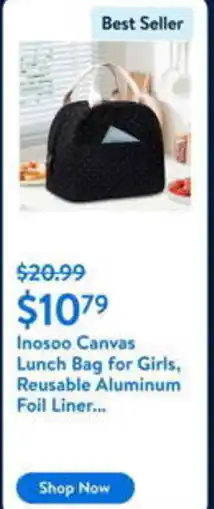 Walmart Inosoo Canvas Lunch Bag for Girls, Reusable Aluminum Foil Liner... offer