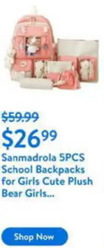 Walmart Sanmadrola 5PCS School Backpacks for Girls Cute Plush Bear Girls... offer