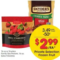Kroger 16 oz or Snyders Family Size Pretzels, 16 oz; Select Varieties offer