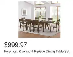 Costco Foremost Rivermont 9-piece Dining Table Set offer