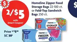 Family Dollar Homeline Zipper Food Storage Bags 22-100 ct. or Fold-Top Sandwich Bags 250 ct offer