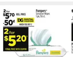 Dollar General Pampers Sensitive Wipes offer