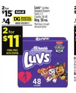 Dollar General Luvs Jumbo Bagged Diapers offer