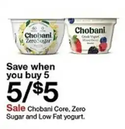 Target Chobani Core, Zero Sugar and Low Fat yogurt offer