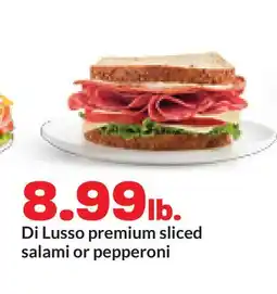 Hy-Vee Di Lusso premium sliced salami or pepperoni offer