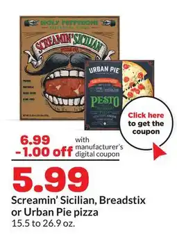 Hy-Vee Screamin' Sicilian, Breadstix or Urban Pie pizza offer