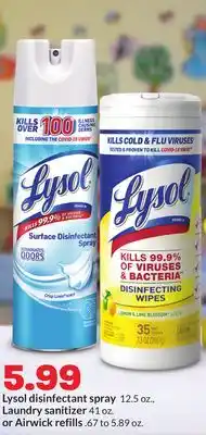 Hy-Vee Lysol disinfectant spray 12.5 oz., Laundry sanitizer 41 oz. or Airwick refills. 67 to 5.89 oz offer