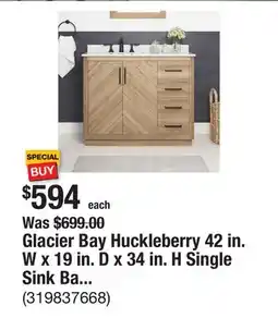 The Home Depot Glacier Bay Huckleberry 42 in. W x 19 in. D x 34 in. H Single Sink Bath Vanity in Weathered Tan with White Engineered Marble offer