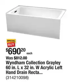 The Home Depot Wyndham Collection Grayley 60 in. L x 32 in. W Acrylic Left Hand Drain Rectangular Alcove Bathtub in White with Matte Black T offer
