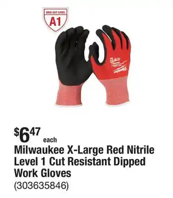 The Home Depot Milwaukee X-Large Red Nitrile Level 1 Cut Resistant Dipped Work Gloves offer