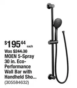The Home Depot MOEN 5-Spray 30 in. Eco-Performance Wall Bar with Handheld Shower in Matte Black offer