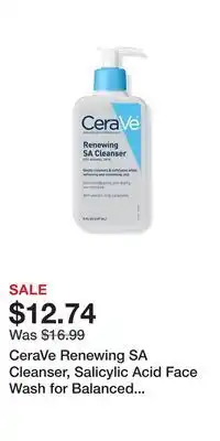 CeraVe Renewing SA Cleanser, Salicylic Acid Face Wash for Balanced Skin