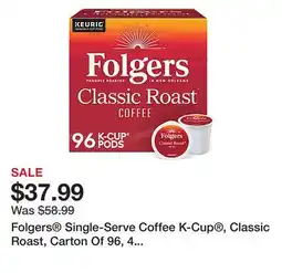 Office Depot Folgers Single-Serve Coffee K-Cup , Classic Roast, Carton Of 96, 4 x 24 Per Box offer
