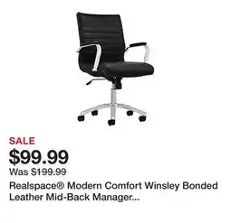 Office Depot Realspace Modern Comfort Winsley Bonded Leather Mid-Back Manager Chair, Black/Silver, BIFMA Compliant offer