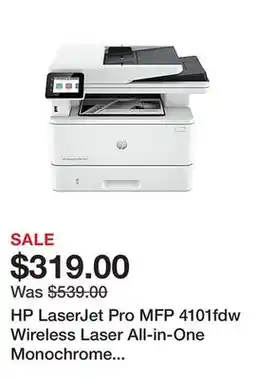 Office Depot HP LaserJet Pro MFP 4101fdw Wireless Laser All-in-One Monochrome Printer offer