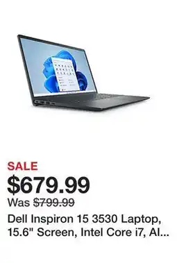 Office Depot Dell Inspiron 15 3530 Laptop, 15.6 Screen, Intel Core i7, AI Enabled, 16GB Memory, 512GB Solid State Drive, Wi-Fi 6, Windows offer