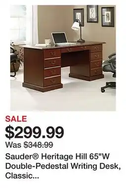 Office Depot Sauder Heritage Hill 65W Double-Pedestal Writing Desk, Classic Cherry offer