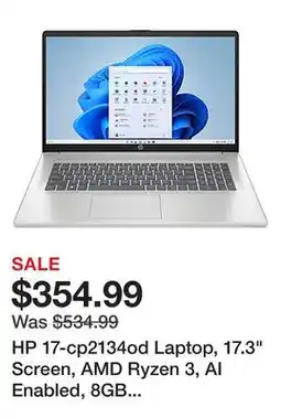 Office Depot HP 17-cp2134od Laptop, 17.3 Screen, AMD Ryzen 3, AI Enabled, 8GB Memory, 256GB Solid State Drive, Wi-Fi 6, Windows 11 Home offer