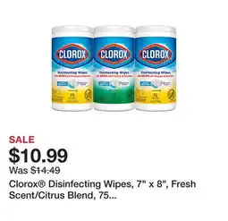 Office Depot Clorox Disinfecting Wipes, 7 x 8, Fresh Scent/Citrus Blend, 75 Wipes Per Canister, Pack Of 3 Canisters offer
