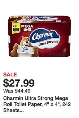 Charmin Ultra Strong Mega Roll Toilet Paper, 4 x 4, 242 Sheets Per Roll, Pack Of 24 Rolls