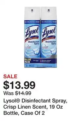 Office Depot Lysol Disinfectant Spray, Crisp Linen Scent, 19 Oz Bottle, Case Of 2 offer