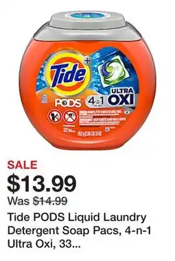 Office Depot Tide PODS Liquid Laundry Detergent Soap Pacs, 4-n-1 Ultra Oxi, 33 Oz, Container Of 32 Pacs offer