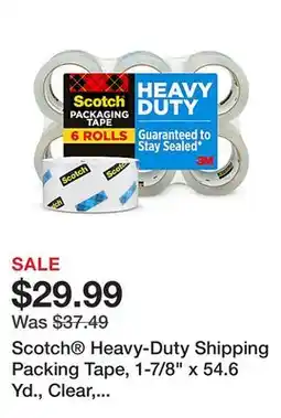 Office Depot Scotch Heavy-Duty Shipping Packing Tape, 1-7/8 x 54.6 Yd., Clear, Pack Of 6 Rolls offer