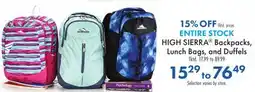 Boscov's ENTIRE STOCK HIGH SIERRA Backpacks, Lunch Bags, and Duffels offer