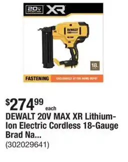 The Home Depot DEWALT 20V MAX XR Lithium- Ion Electric Cordless 18-Gauge Brad Na... offer