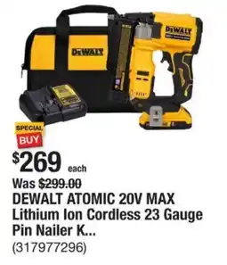 The Home Depot DEWALT ATOMIC 20V MAX Lithium Ion Cordless 23 Gauge Pin Nailer K... offer