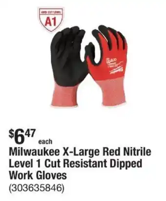 The Home Depot Milwaukee X-Large Red Nitrile Level 1 Cut Resistant Dipped Work Gloves offer