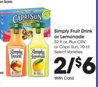 Ralphs Simply Fruit Drink or Lemonade offer