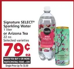 Vons Signature SELECT Sparkling Water 1 liter or Arizona Tea 22 oz offer