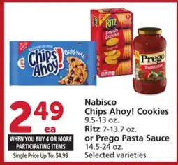 Vons Nabisco Chips Ahoy! Cookies 9.5-13 oz. Ritz 7-13.7 oz. or Prego Pasta Sauce 14.5-24 oz offer