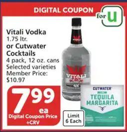 Vons Vitali Vodka 1.75 ltr. or Cutwater Cocktails 4 pack, 12 oz. cans offer