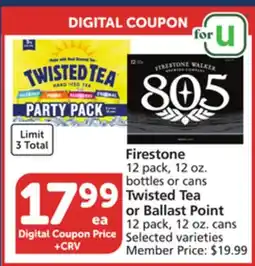 Vons Firestone 12 pack, 12 oz. bottles or cans Twisted Tea or Ballast Point 12 pack, 12 oz. cans offer