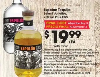 Ralphs Espolon Tequila offer