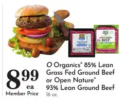 Pavilions O Organics 85% Lean Grass Fed Ground Beef or Open Nature 93% Lean Ground Beef offer